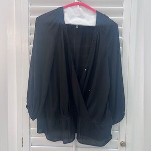 Joie Black Sheer Wrap Blouse XS | Silk-Feel Surplice Top